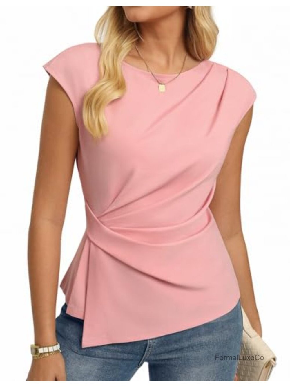 Women's Peplum Blouse Short Cap Sleeve Crew Neck Work Top